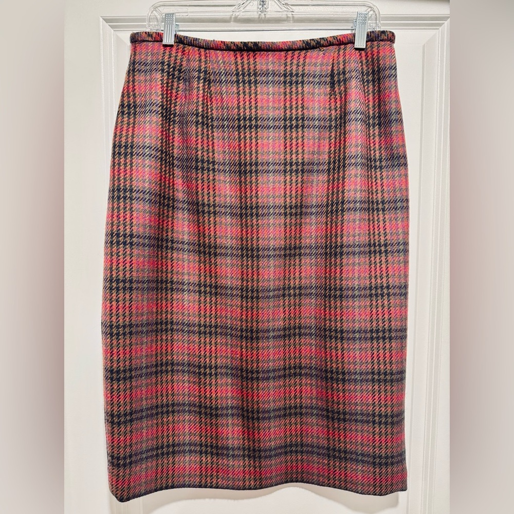Vintage Brown Multicolor Wool‎ Pencil Skirt
